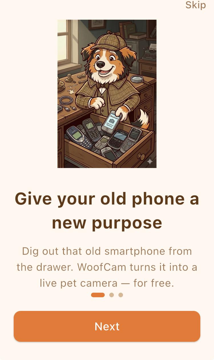 WoofCam onboarding – give your old phone a new purpose