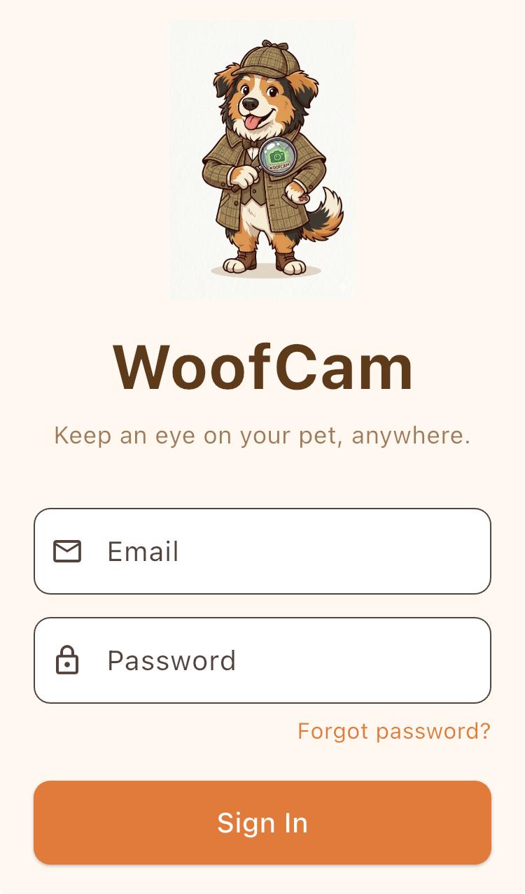 WoofCam sign in screen
